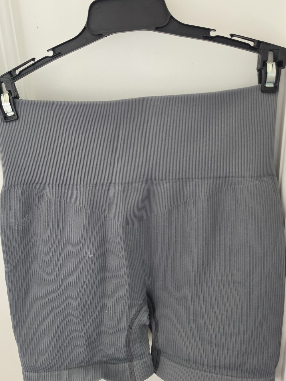 Ribbed High-Waist Gray Bike Shorts
